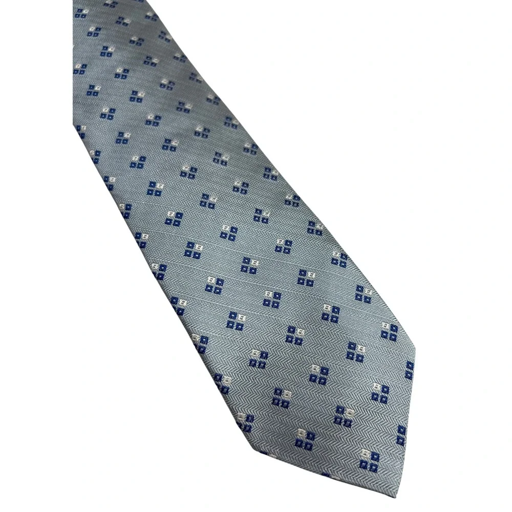 Brooks‎ Brothers Tie Men OS Blue Geometric Silk Red Fleece Herringbone USA B48